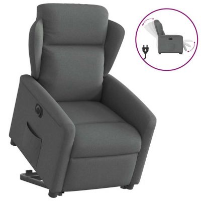 Gossi fotoliu electric rabatabil cu ridicare, gri inchis, textil