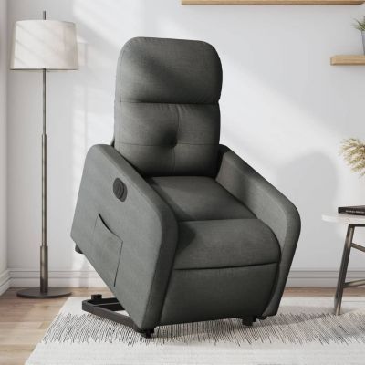 Gossi fotoliu electric rabatabil cu ridicare, gri inchis, textil