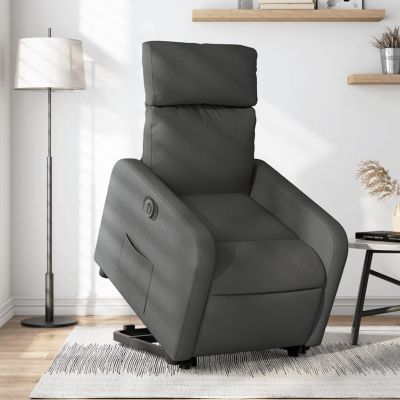 Gossi fotoliu electric rabatabil cu ridicare, gri inchis, textil