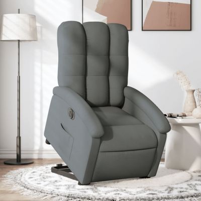 Gossi fotoliu electric rabatabil cu ridicare, gri inchis, textil