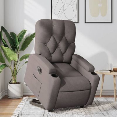 Gossi fotoliu electric rabatabil cu ridicare, gri taupe, textil