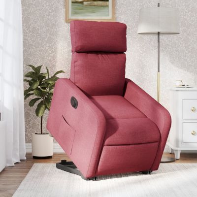 Gossi fotoliu electric rabatabil cu ridicare, rosu vin, textil