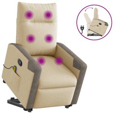 Gossi fotoliu masaj rabatabil cu ridicare, crem, material textil