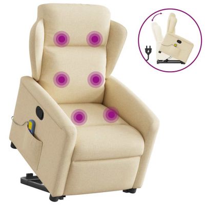 Gossi fotoliu masaj rabatabil cu ridicare, crem, material textil
