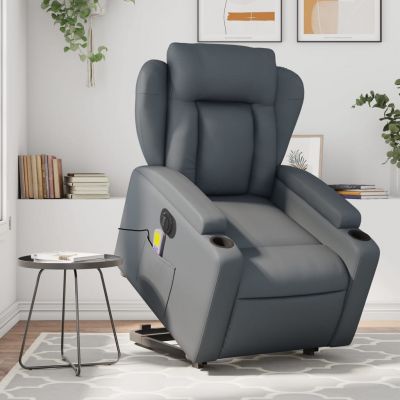 Gossi fotoliu masaj rabatabil electric cu ridicare, gri, piele eco