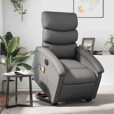 Gossi fotoliu masaj rabatabil electric cu ridicare, gri, piele eco