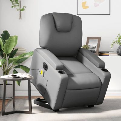 Gossi fotoliu masaj rabatabil electric cu ridicare, gri, piele eco