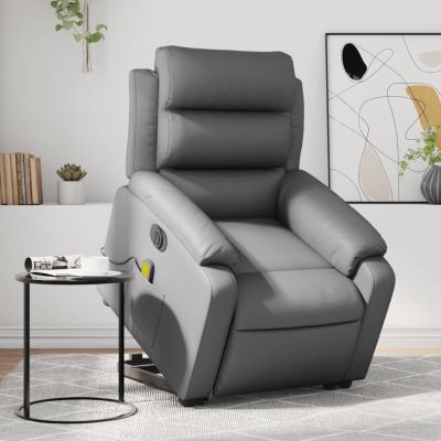 Gossi fotoliu masaj rabatabil electric cu ridicare, gri, piele eco