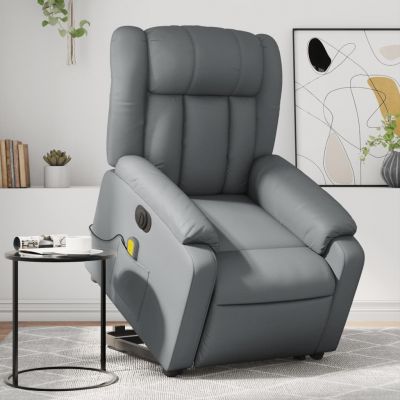 Gossi fotoliu masaj rabatabil electric cu ridicare, gri, piele eco