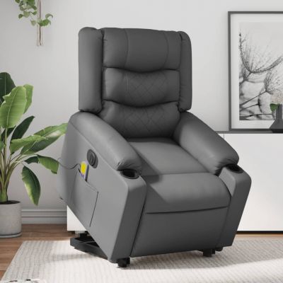 Gossi fotoliu masaj rabatabil electric cu ridicare, gri, piele eco