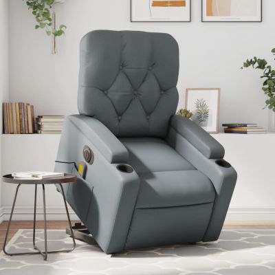 Gossi fotoliu masaj rabatabil electric cu ridicare, gri, piele eco