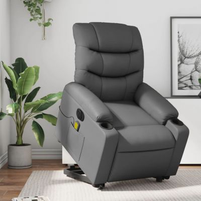 Gossi fotoliu masaj rabatabil electric cu ridicare, gri, piele eco
