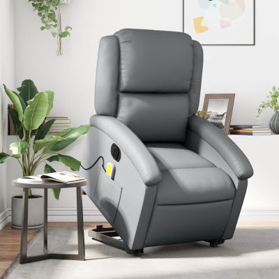 Gossi fotoliu masaj rabatabil electric cu ridicare, gri, piele eco
