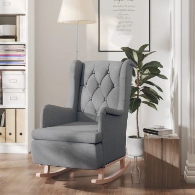 Gossi fotoliu picioare balansoar din lemn de hevea gri deschis textil