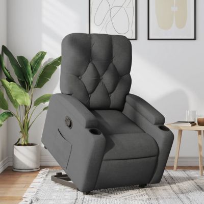 Gossi fotoliu rabatabil cu ridicare pe verticala, gri inchis, textil