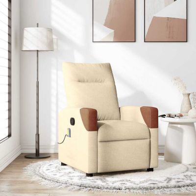 Gossi fotoliu rabatabil de masaj, crem, material textil