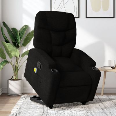 Gossi fotoliu rabatabil de masaj, cu ridicare, negru, material textil