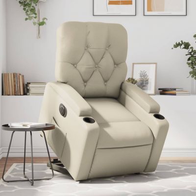 Gossi fotoliu rabatabil electric cu ridicare, crem, piele ecologica