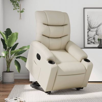 Gossi fotoliu rabatabil electric cu ridicare, crem, piele ecologica