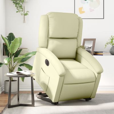 Gossi fotoliu rabatabil electric cu ridicare, crem, piele naturala