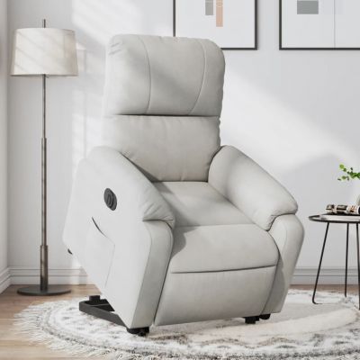 Gossi fotoliu rabatabil electric cu ridicare, gri deschis, microfibra