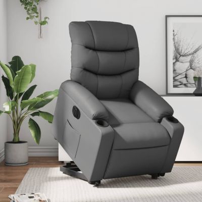Gossi fotoliu rabatabil electric cu ridicare, gri, piele ecologica