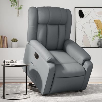 Gossi fotoliu rabatabil electric cu ridicare, gri, piele ecologica