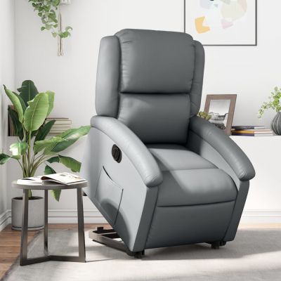 Gossi fotoliu rabatabil electric cu ridicare, gri, piele ecologica
