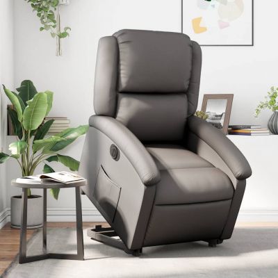 Gossi fotoliu rabatabil electric cu ridicare, gri, piele naturala