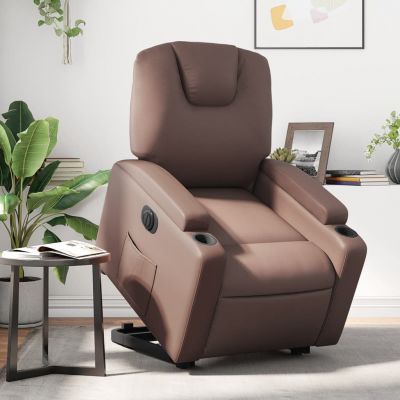 Gossi fotoliu rabatabil electric cu ridicare, maro, piele ecologica