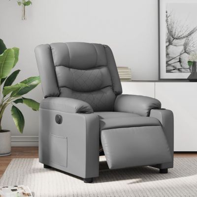 Gossi fotoliu rabatabil electric, gri, piele ecologica