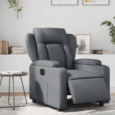 Gossi fotoliu rabatabil electric, gri, piele ecologica