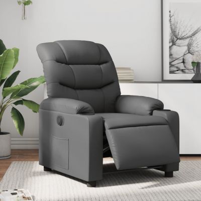 Gossi fotoliu rabatabil electric, gri, piele ecologica