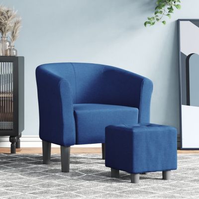 Gossi fotoliu tip cuva cu taburet, albastru, material textil