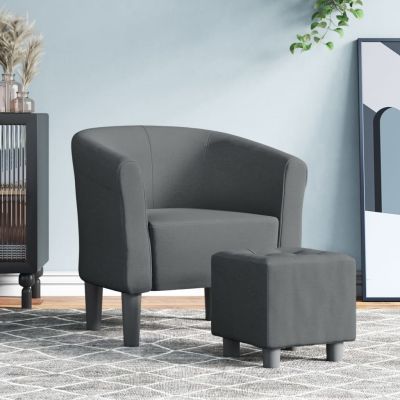 Gossi fotoliu tip cuva cu taburet, gri inchis, material textil