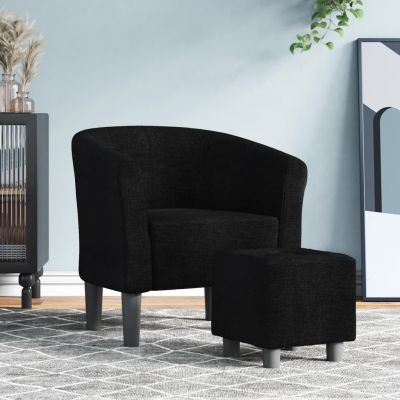 Gossi fotoliu tip cuva cu taburet, negru, material textil