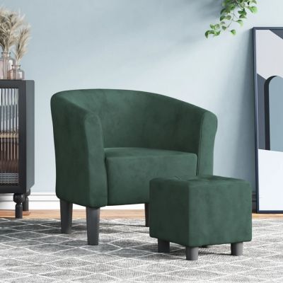 Gossi fotoliu tip cuva cu taburet, verde inchis, catifea