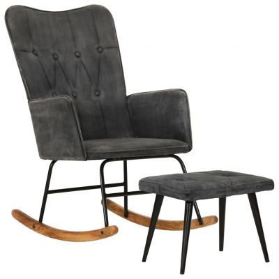 Gossi scaun balansoar cu taburet, negru vintage, panza