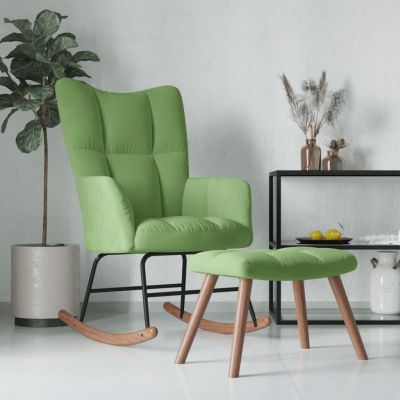 Gossi scaun balansoar cu taburet, verde deschis, catifea