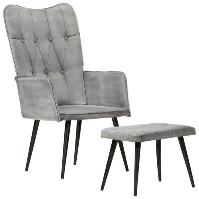 Gossi scaun cu spatar inalt, cu taburet, gri vintage, panza