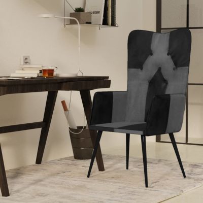 Gossi scaun cu spatar inalt, negru si gri, piele naturala