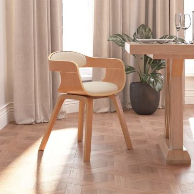 Gossi scaun de bucatarie, crem, piele ecologica si lemn curbat