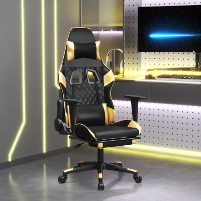 Gossi scaun de gaming cu masaj/suport picioare negru/auriu piele eco