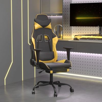 Gossi scaun de gaming cu masaj/suport picioare negru/auriu piele eco