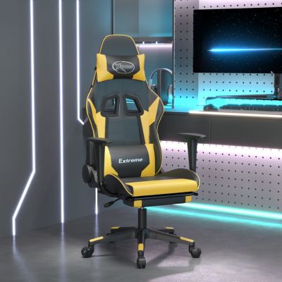 Gossi scaun de gaming cu suport picioare negru/auriu, piele ecologica