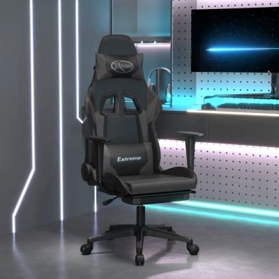 Gossi scaun de gaming cu suport picioare, negru/gri, piele ecologica