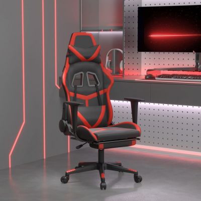 Gossi scaun de gaming cu suport picioare, negru/rosu, piele ecologica