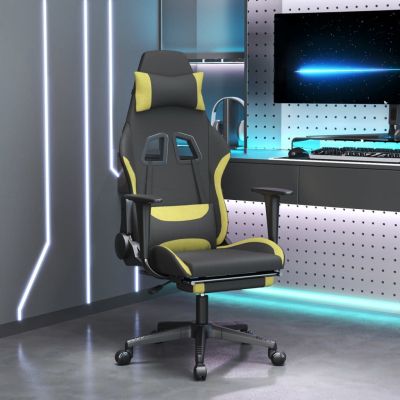 Gossi scaun de gaming cu suport picioare, negru/verde deschis, textil