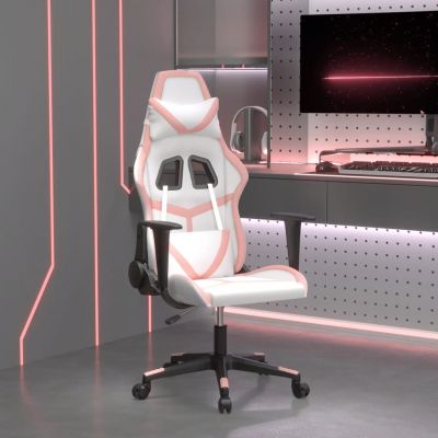 Gossi scaun de gaming de masaj, alb si roz, piele ecologica