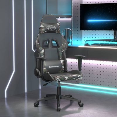 Gossi scaun de gaming masaj/suport picioare negru/camuflaj piele eco